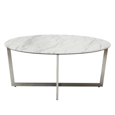 Paige Round Coffee Table - White/Stainless Steel