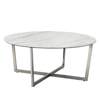 Paige Round Coffee Table - White/Stainless Steel - Image 2