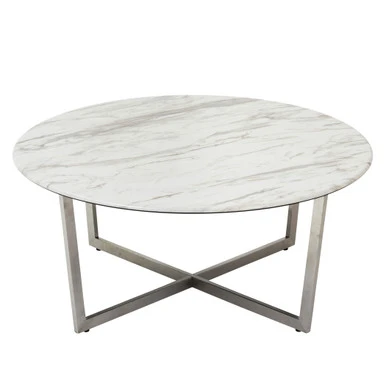 Paige Round Coffee Table - White/Stainless Steel - Image 3