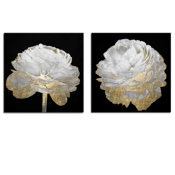 Gold And White Blossom On Black - Set Of 2